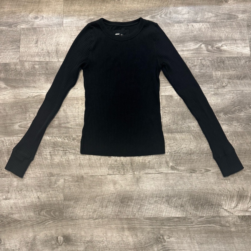 Aerie Ribbed Long Sleeve Fitted Black Stretch Sweater Women’s Sz. XS